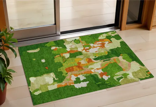 3' X 5' Green Copper And Brown Abstract Washable Indoor Outdoor Area Rug
