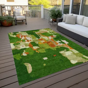 3' X 5' Green Copper And Brown Abstract Washable Indoor Outdoor Area Rug