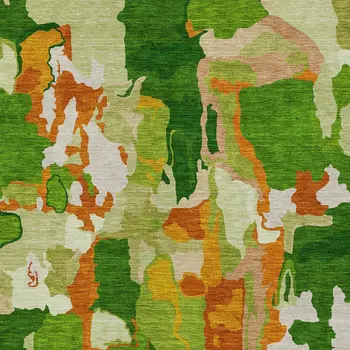 3' X 5' Green Copper And Brown Abstract Washable Indoor Outdoor Area Rug
