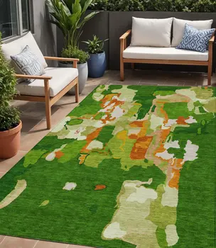 5' X 8' Green Copper And Brown Abstract Washable Indoor Outdoor Area Rug