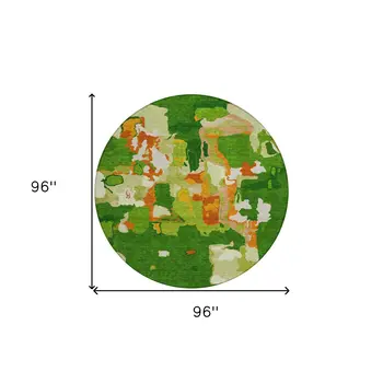 8' Green Copper And Brown Round Abstract Washable Indoor Outdoor Area Rug