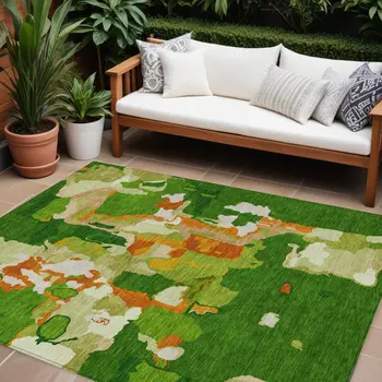 9' X 12' Green Copper And Brown Abstract Washable Indoor Outdoor Area Rug