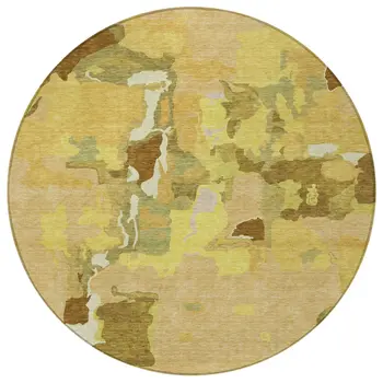 8' Gold Brown And Green Round Abstract Washable Indoor Outdoor Area Rug