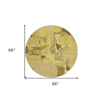 8' Gold Brown And Green Round Abstract Washable Indoor Outdoor Area Rug