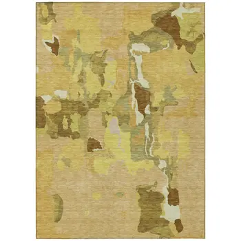 10' X 14' Gold Brown And Green Abstract Washable Indoor Outdoor Area Rug
