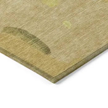 10' X 14' Gold Brown And Green Abstract Washable Indoor Outdoor Area Rug