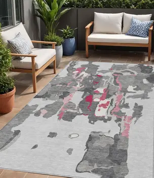 5' X 8' Gray Charcoal And Pink Abstract Washable Indoor Outdoor Area Rug