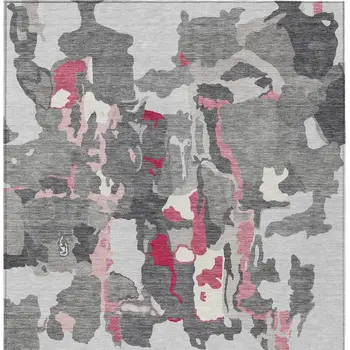 9' X 12' Gray Charcoal And Pink Abstract Washable Indoor Outdoor Area Rug