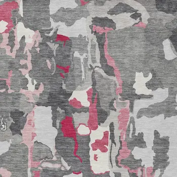 9' X 12' Gray Charcoal And Pink Abstract Washable Indoor Outdoor Area Rug