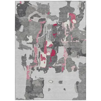 10' X 14' Gray Charcoal And Pink Abstract Washable Indoor Outdoor Area Rug