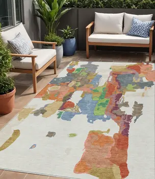 5' X 8' Ivory Pink And Green Abstract Washable Indoor Outdoor Area Rug