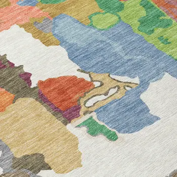5' X 8' Ivory Pink And Green Abstract Washable Indoor Outdoor Area Rug