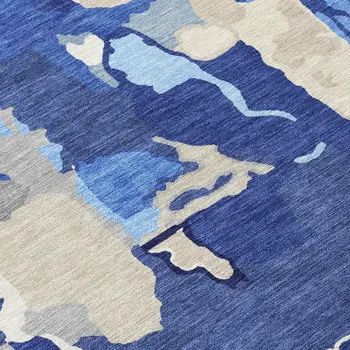 3' X 5' Navy Blue Ivory And Gray Abstract Washable Indoor Outdoor Area Rug