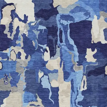 5' X 8' Navy Blue Ivory And Gray Abstract Washable Indoor Outdoor Area Rug