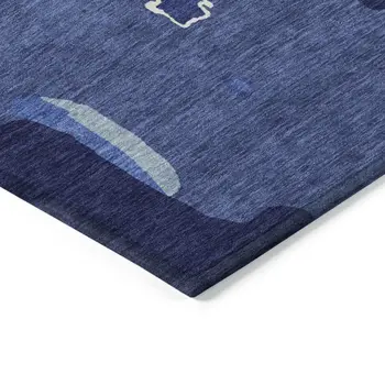 8' X 10' Navy Blue Ivory And Gray Abstract Washable Indoor Outdoor Area Rug