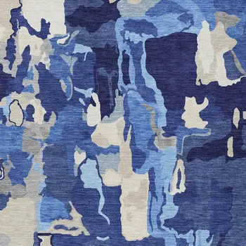 8' X 10' Navy Blue Ivory And Gray Abstract Washable Indoor Outdoor Area Rug