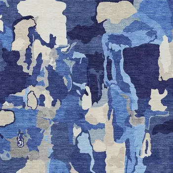 9' X 12' Navy Blue Ivory And Gray Abstract Washable Indoor Outdoor Area Rug