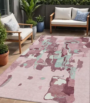 5' X 8' Pink And Gray Abstract Washable Indoor Outdoor Area Rug