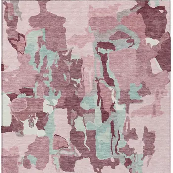 5' X 8' Pink And Gray Abstract Washable Indoor Outdoor Area Rug