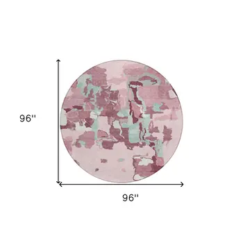 8' Pink And Gray Round Abstract Washable Indoor Outdoor Area Rug