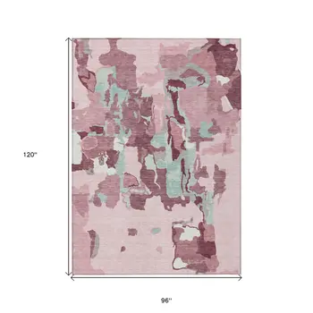 8' X 10' Pink And Gray Abstract Washable Indoor Outdoor Area Rug