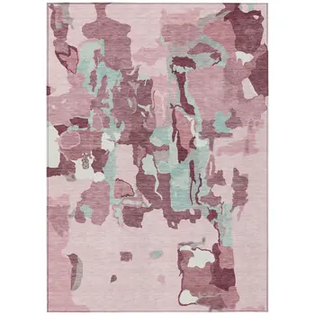 8' X 10' Pink And Gray Abstract Washable Indoor Outdoor Area Rug