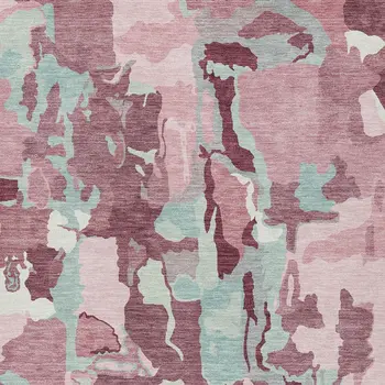 8' X 10' Pink And Gray Abstract Washable Indoor Outdoor Area Rug