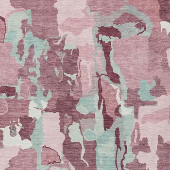 9' X 12' Pink And Gray Abstract Washable Indoor Outdoor Area Rug