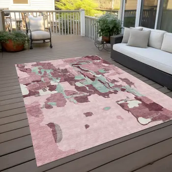 10' X 14' Pink And Gray Abstract Washable Indoor Outdoor Area Rug