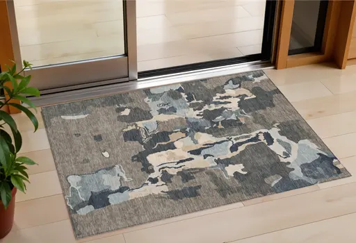 3' X 5' Taupe Gray And Beige Abstract Washable Indoor Outdoor Area Rug