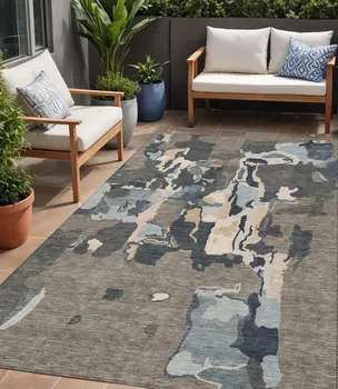 5' X 8' Taupe Gray And Beige Abstract Washable Indoor Outdoor Area Rug
