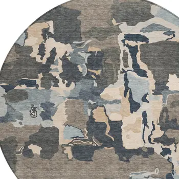 8' Taupe Gray And Beige Round Abstract Washable Indoor Outdoor Area Rug