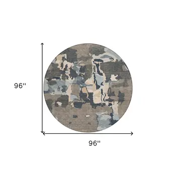 8' Taupe Gray And Beige Round Abstract Washable Indoor Outdoor Area Rug