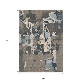 8' X 10' Taupe Gray And Beige Abstract Washable Indoor Outdoor Area Rug
