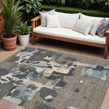 8' X 10' Taupe Gray And Beige Abstract Washable Indoor Outdoor Area Rug