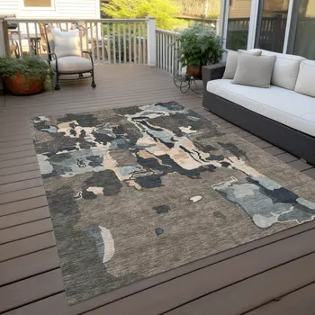 8' X 10' Taupe Gray And Beige Abstract Washable Indoor Outdoor Area Rug