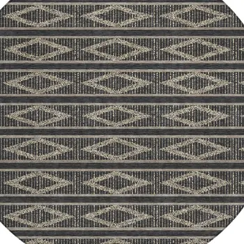 8' Black And Beige Round Geometric Washable Indoor Outdoor Area Rug