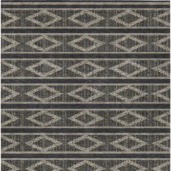 9' X 12' Black And Beige Geometric Washable Indoor Outdoor Area Rug