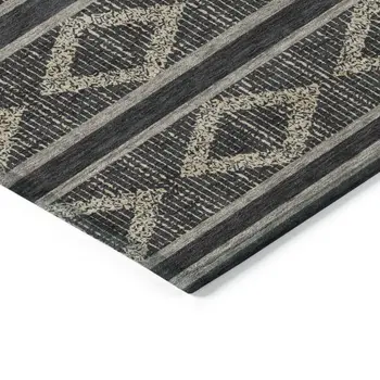 10' X 14' Black And Beige Geometric Washable Indoor Outdoor Area Rug