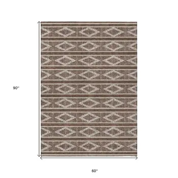 5' X 8' Brown And Beige Geometric Washable Indoor Outdoor Area Rug