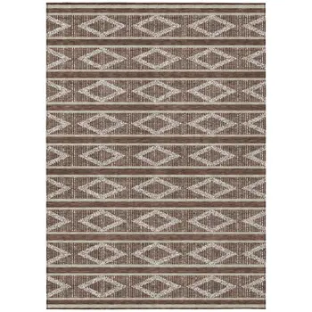 5' X 8' Brown And Beige Geometric Washable Indoor Outdoor Area Rug