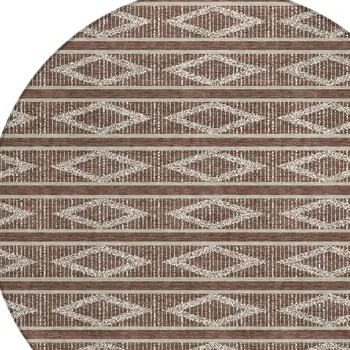 8' Brown And Beige Round Geometric Washable Indoor Outdoor Area Rug