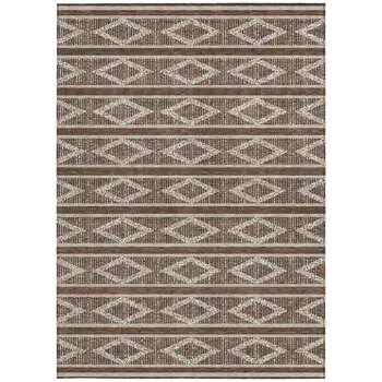 8' X 10' Brown And Beige Geometric Washable Indoor Outdoor Area Rug