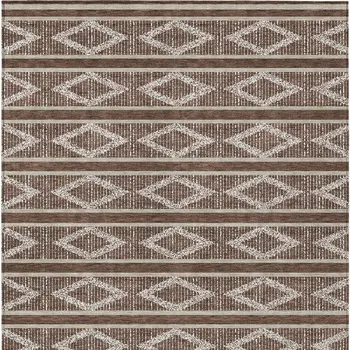 9' X 12' Brown And Beige Geometric Washable Indoor Outdoor Area Rug