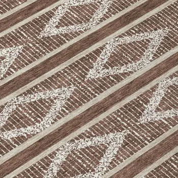 9' X 12' Brown And Beige Geometric Washable Indoor Outdoor Area Rug