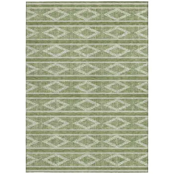 3' X 5' Green And Ivory Geometric Washable Indoor Outdoor Area Rug
