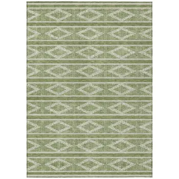 3' X 5' Green And Ivory Geometric Washable Indoor Outdoor Area Rug