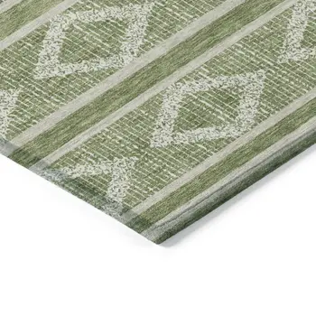 5' X 8' Green And Ivory Geometric Washable Indoor Outdoor Area Rug