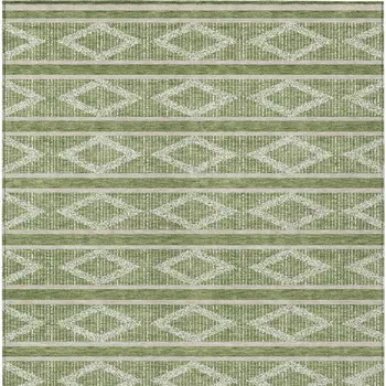 9' X 12' Green And Ivory Geometric Washable Indoor Outdoor Area Rug