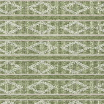 10' X 14' Green And Ivory Geometric Washable Indoor Outdoor Area Rug
